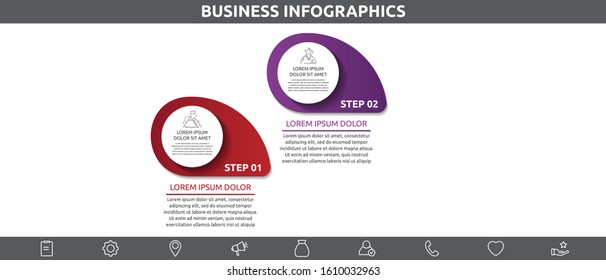 Vector template circle infographics. Business concept with 2 options and parts. Two steps for diagrams, flowchart, timeline