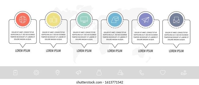 Vector template circle infographics. Business concept with 6 options, arrows and parts. Six steps for content, graph, diagrams, slideshow