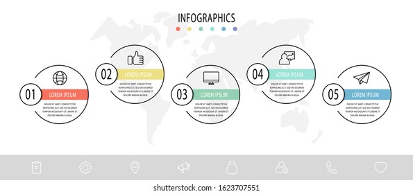Vector template circle infographics. Business concept with 5 options and parts. Five steps for graph, diagrams, slideshow