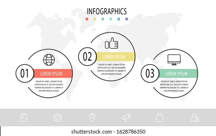 Vector template circle infographics. Business concept with 3 options and parts. Three steps for content, flowchart, timeline, levels