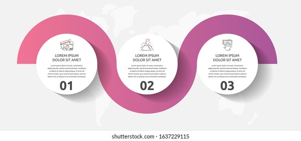 Vector template circle infographics. Business concept with 3 options and parts. Three steps for content, flowchart, timeline, levels