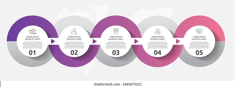 Vector Template Circle Infographics. Business Concept With 5 Options And Parts. Five Steps For Graph, Diagrams, Slideshow