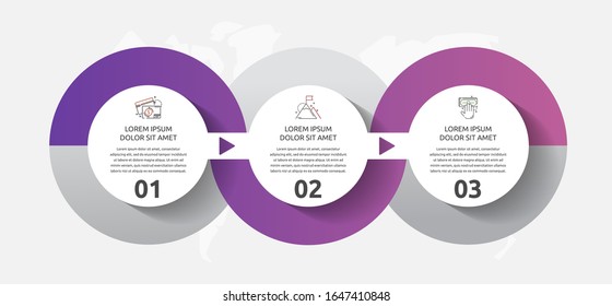 Vector template circle infographics. Business concept with 3 options and parts. Three steps for content, flowchart, timeline, levels