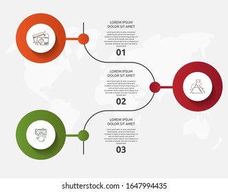 infografías del círculo de plantillas de vectores. Concepto de negocio con 3 opciones y partes. Tres pasos para contenido, diagrama de flujo, escala de tiempo, niveles. Ruta paso a paso