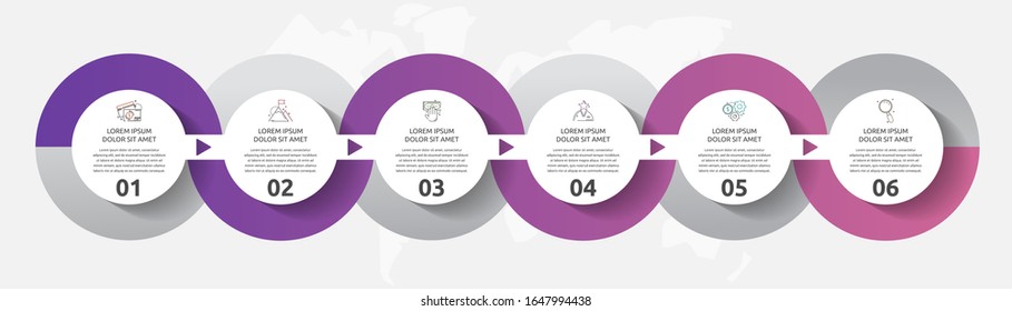 Vector template circle infographics. Business concept with 6 options and parts. Six steps for content, graph, diagrams, slideshow