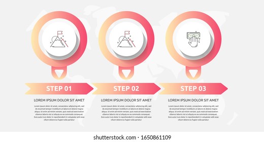 Vector template circle infographics. Business concept with 3 arrows and labels. Three steps for content, flowchart, timeline, levels