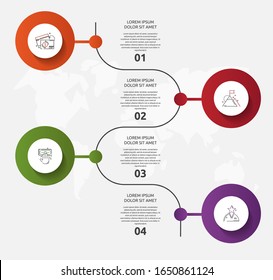 infografías del círculo de plantillas de vectores. Concepto de negocio con 4 opciones y partes. Cuatro pasos para contenido, diagrama de flujo, escala de tiempo, niveles. Ruta paso a paso