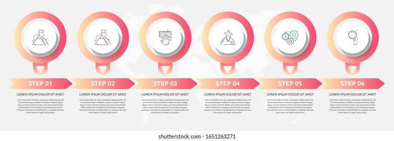 Vector template circle infographics. Business concept with 6 arrows and labels. Six steps for content, graph, diagrams, slideshow