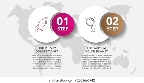 Infografiken der Vektorillustration-Vorlage. Geschäftskonzept mit 2 Optionen und Teilen. Zwei Schritte für Diagramme, Flussdiagramm, Zeitstrahl