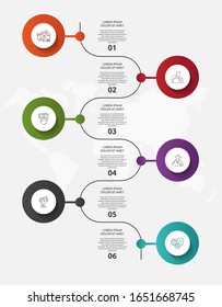 Vector template circle infographics. Business concept with 6 options and parts. Six steps for content, graph, diagrams, slideshow. Path step by step