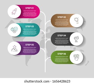 Vector template circle infographics. Business concept with 6 options and parts. Six steps for content, graph, diagrams, slideshow. Path step by step