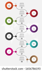infografías del círculo de plantillas de vectores. Concepto de negocio con 8 opciones y piezas. Ocho pasos para gráficos, diagramas, presentación de diapositivas. Ruta paso a paso