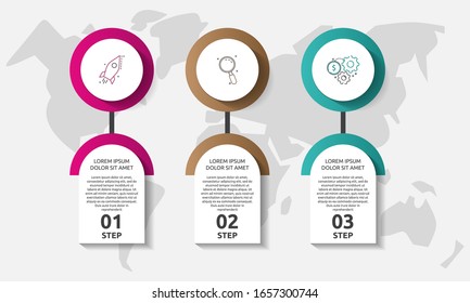 Vector template circle infographics. Business concept with 3 options and labels. Three steps for content, flowchart, timeline, levels