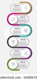 Vector template circle infographics. Business concept with 6 options and parts. Six steps for content, graph, diagrams, slideshow. Path step by step