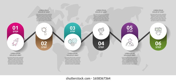Vector template circle infographics. Business concept with 6 options and parts. Six steps for content, graph, diagrams, slideshow. Path step by step