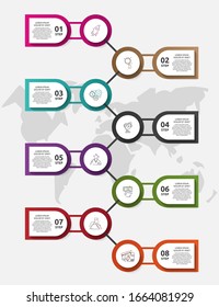 Vector template circle infographics. Business concept with 8 options and parts. Eight steps for graph, diagrams, slideshow. Path step by step