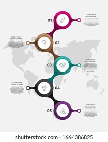 Vector template circle infographics. Business concept with 5 options and parts. Five steps for graph, diagrams, slideshow. Path step by step