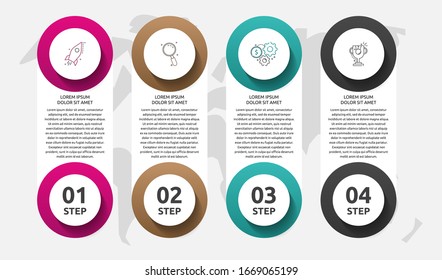 infografías del círculo de plantillas de vectores. Concepto de negocio con 4 opciones y etiquetas. Cuatro pasos para contenido, diagrama de flujo, escala de tiempo y niveles