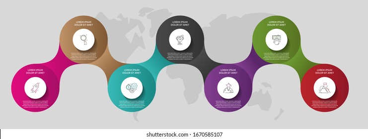 Vector template circle infographics. Business concept with 7 options and parts. Seven steps for content, flowchart, timeline, levels. Path step by step