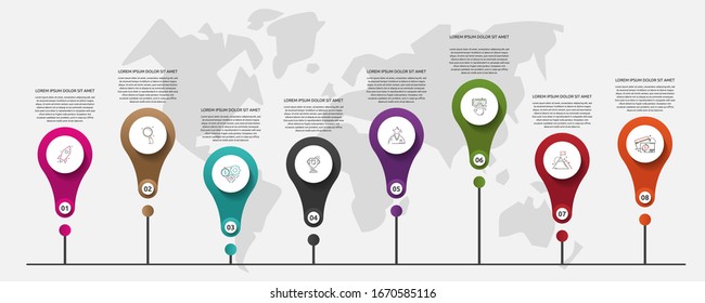 Vector template circle infographics. Business concept with 8 options and labels. Eight steps for graph, diagrams, slideshow