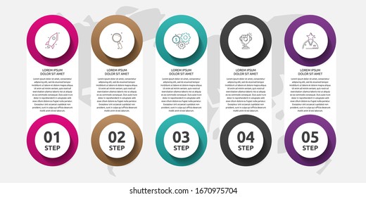 Vector template circle infographics. Business concept with 5 options and labels. Five steps for graph, diagrams, slideshow