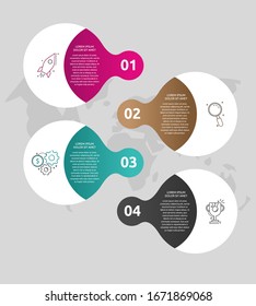 Vector template circle infographics. Business concept with 4 options and labels. Four steps for content, flowchart, timeline, levels