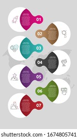 Vector template circle infographics. Business concept with 7 options and labels. Seven steps for content, flowchart, timeline, levels