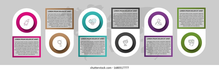 Vector template circle infographics. Business concept with 6 options and labels. Six steps for content, graph, diagrams, slideshow
