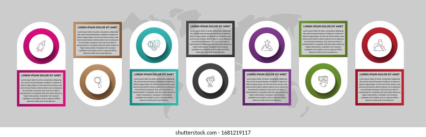 Vector template circle infographics. Business concept with 7 options and labels. Seven steps for content, flowchart, timeline, levels