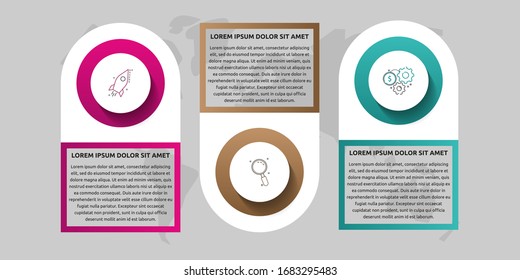 Vector template circle infographics. Business concept with 3 options and labels. Three steps for content, flowchart, timeline, levels