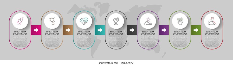 Vector template circle infographics. Business concept with 7 options and arrows. Seven steps for content, flowchart, timeline, levels. Path step by step