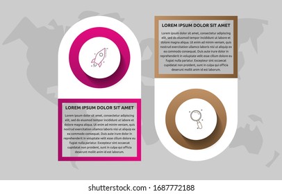 infografías del círculo de plantillas de vectores. Concepto de negocio con 2 opciones y etiquetas. Dos pasos para diagramas, diagramas de flujo y escala de tiempo