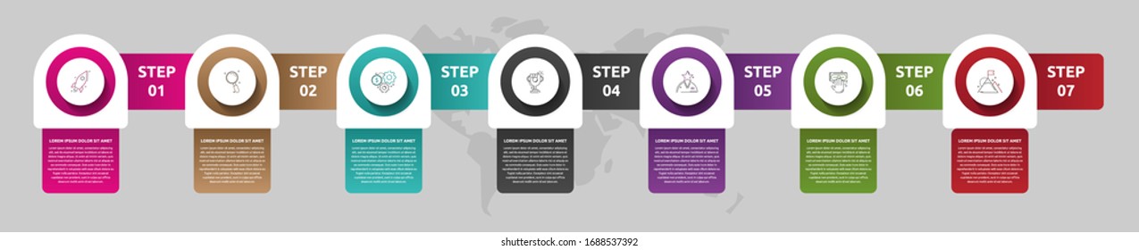 Vector template circle infographics. Business concept with 7 options and labels. Seven steps for content, flowchart, timeline, levels