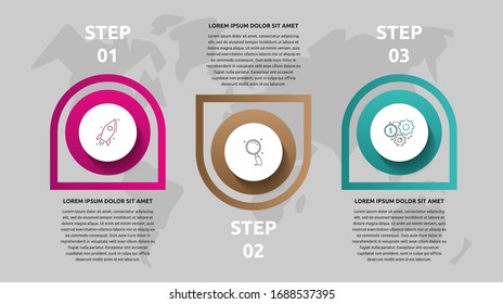 Vector template circle infographics. Business concept with 3 options and labels. Three steps for content, flowchart, timeline, levels