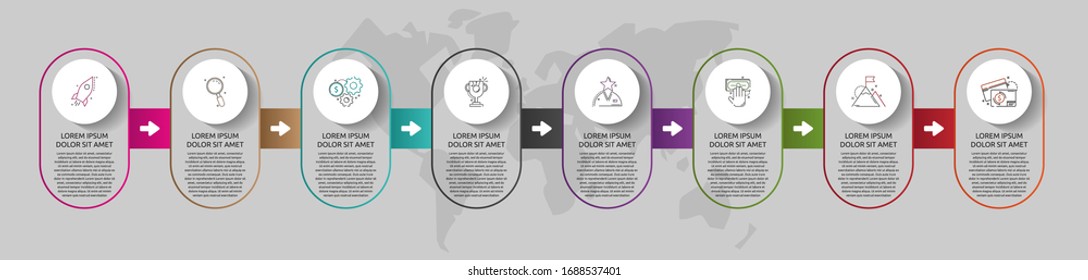 infografías del círculo de plantillas de vectores. Concepto de negocio con 8 opciones y flechas. Ocho pasos para gráficos, diagramas, presentación de diapositivas. Ruta paso a paso