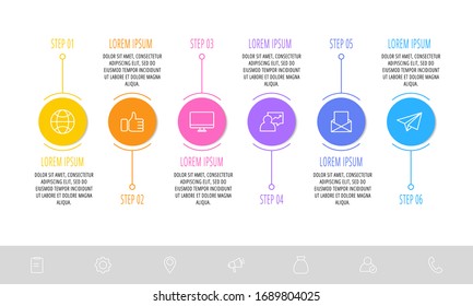 Vector template circle infographics. Business concept with 6 options and parts. Six steps for content, graph, diagrams, slideshow. Path step by step