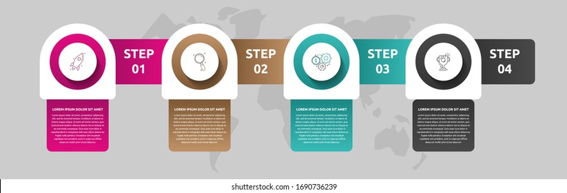 Vector template circle infographics. Business concept with 4 options and labels. Four steps for content, flowchart, timeline, levels
