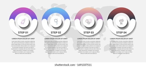 infografías del círculo de plantillas de vectores. Concepto de negocio con 4 opciones y partes. Cuatro pasos para contenido, diagrama de flujo, escala de tiempo, niveles. Ruta paso a paso