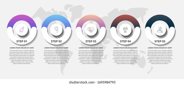 Vector template circle infographics. Business concept with 5 options and parts. Five steps for graph, diagrams, slideshow. Path step by step
