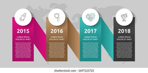 infografías del círculo de plantillas de vectores. Concepto de negocio con 4 opciones y etiquetas. Cuatro pasos para contenido, diagrama de flujo, escala de tiempo y niveles