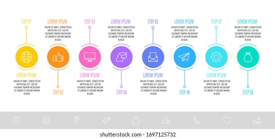 Vector template circle infographics. Business concept with 8 options and parts. Eight steps for graph, diagrams, slideshow. Path step by step