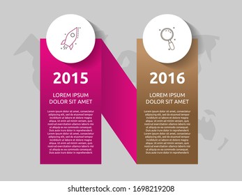 Vector template circle infographics. Business concept with 2 options and labels. Two steps for diagrams, flowchart, timeline