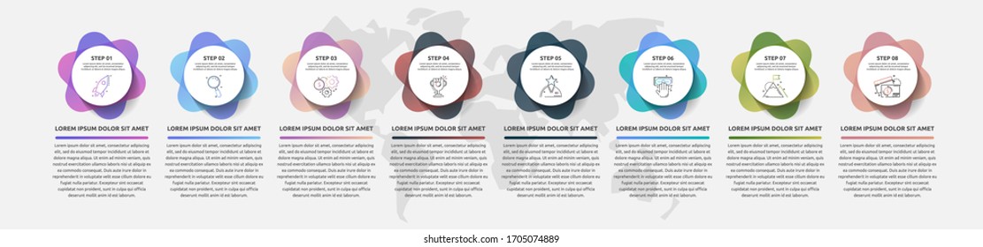 Vector template circle infographics. Business concept with 8 options and parts. Eight steps for graph, diagrams, slideshow. Abstract path step by step