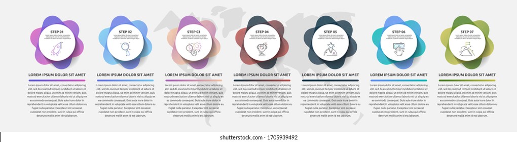 Vector template circle infographics. Business concept with 7 options and parts. Seven steps for content, flowchart, timeline, levels. Abstract path step by step