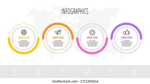 Vector template circle infographics. Business concept with 4 options and parts. Four steps for content, flowchart, timeline, levels. Path step by step