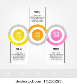 infografías del círculo de plantillas de vectores. Concepto de negocio con 3 opciones y etiquetas. Tres pasos para contenido, diagrama de flujo, escala de tiempo y niveles