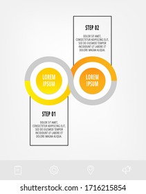 infografías del círculo de plantillas de vectores. Concepto de negocio con 2 opciones y etiquetas. Dos pasos para diagramas, diagramas de flujo y escala de tiempo