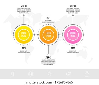 Vector template circle infographics. Business concept with 3 options and parts. Three steps for content, flowchart, timeline, levels. Path step by step