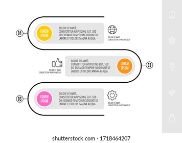 Vector template circle infographics. Business concept with 3 options and labels. Three steps for content, flowchart, timeline, levels. Path step by step