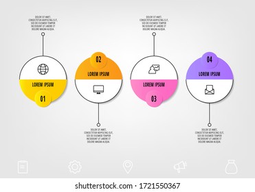 Vector template circle infographics. Business concept with 4 options and labels. Four steps for content, flowchart, timeline, levels